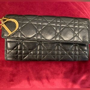 Dior Black Leather Pouch with Gold Zipper